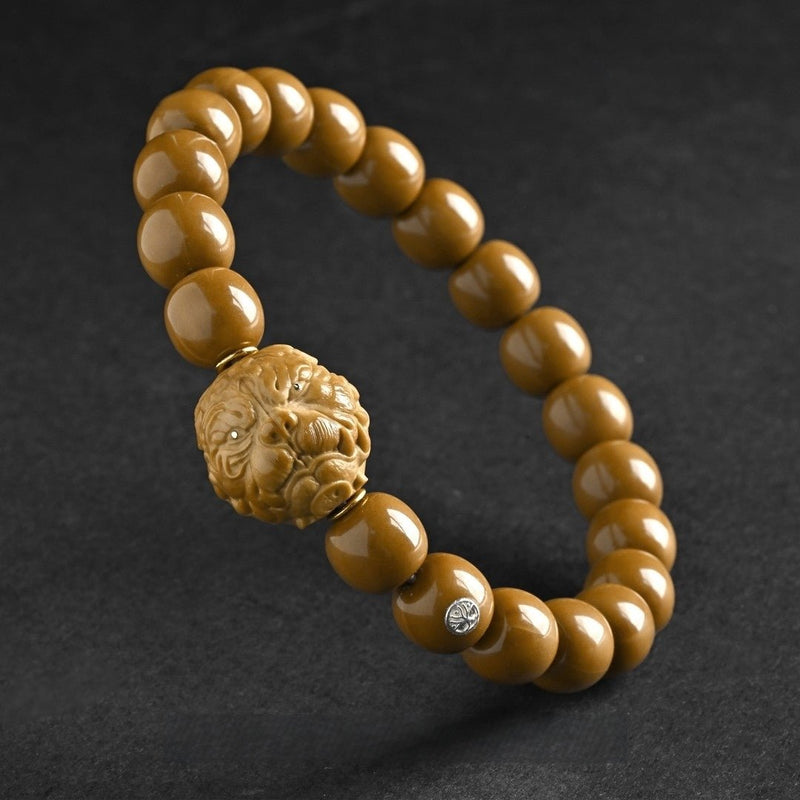 'Alpha Canine' Monkey Head Walnut Bracelet - 10 - 12mm Antique Barrel Beads - Hand - Polished Collector's Mala for Leadership & Protection - Buddhabelief