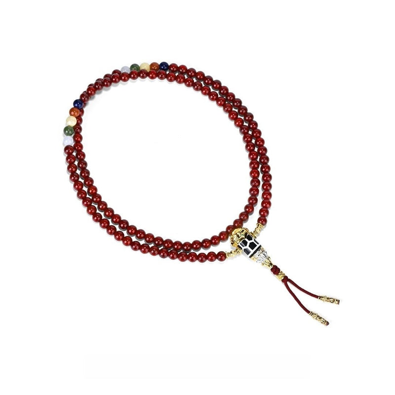 Ancient Method Vermilion Offered Moon Star Bodhi Mala - 6mm Round Beads Full Accoutrement Necklace - Monk - Blessed Spiritual Prayer Beads for Energy Purification & Vitality - Buddhabelief
