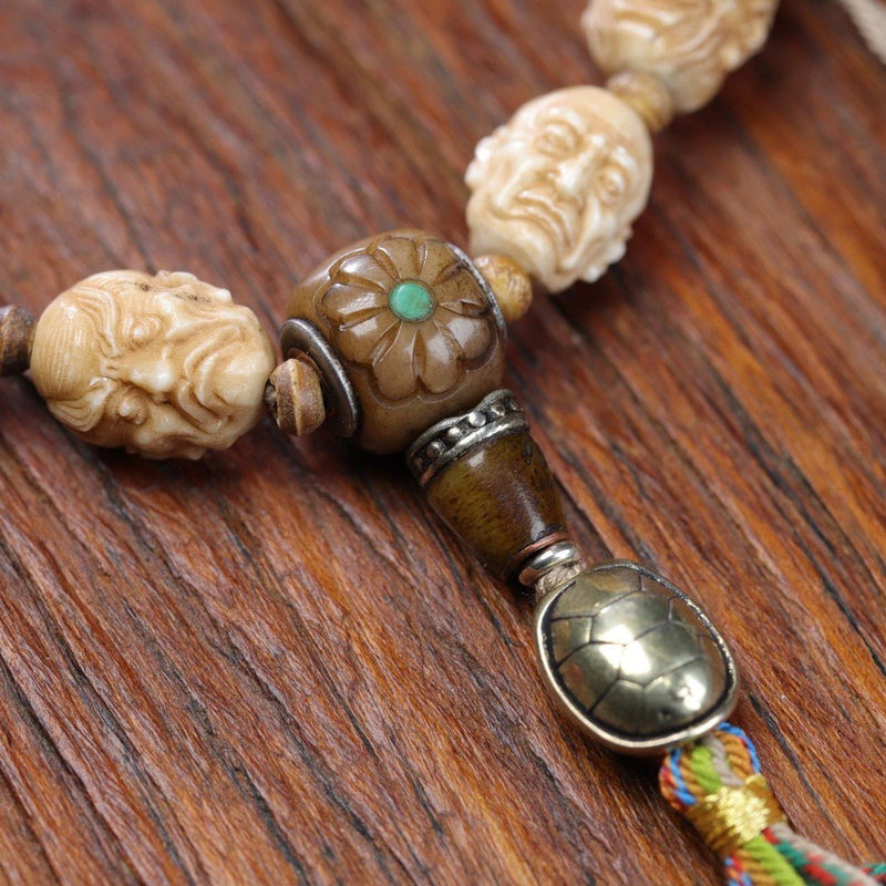 18 Arhats Tibetan Yak Bone Mala - Hand Carved Buddhist Prayer Beads - Buddhabelief