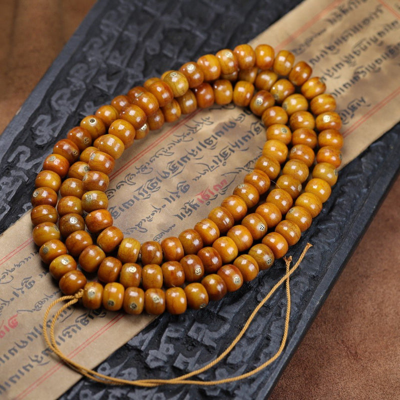 108 Yak Bone Mala with Swastika Blessing – Monk-Blessed Tibetan Prayer Beads for Protection & Spiritual Growth | Buddhabelief
