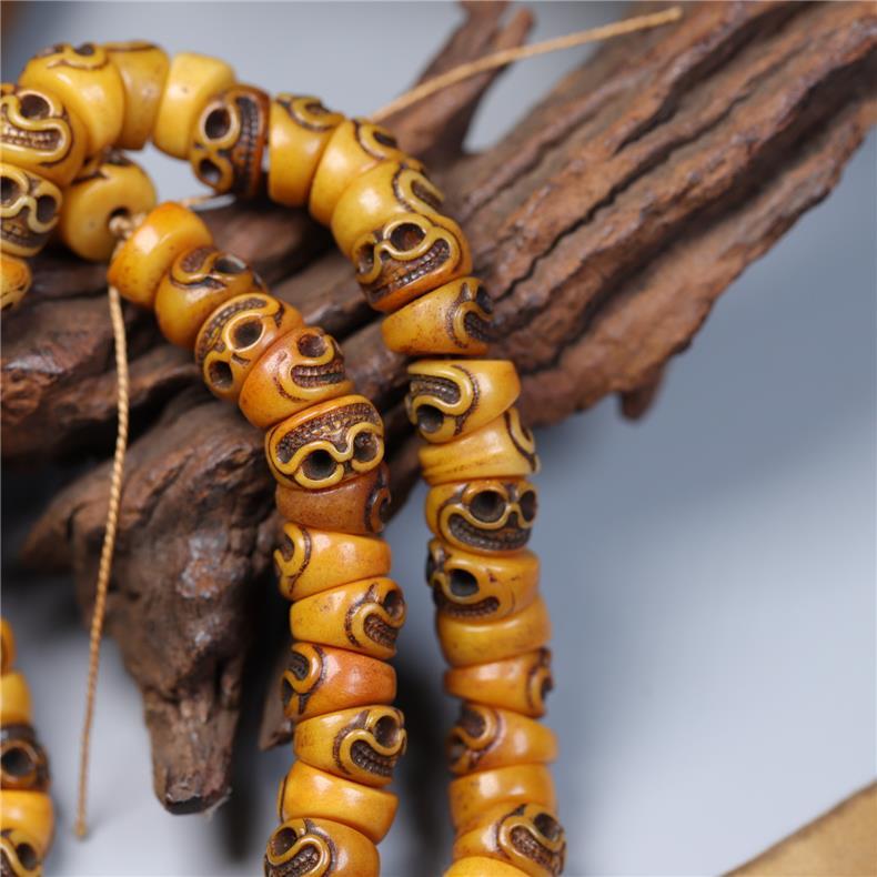 Hand-Carved Cow Bone Skull 108 Prayer Beads – Tibetan Mala - view 3