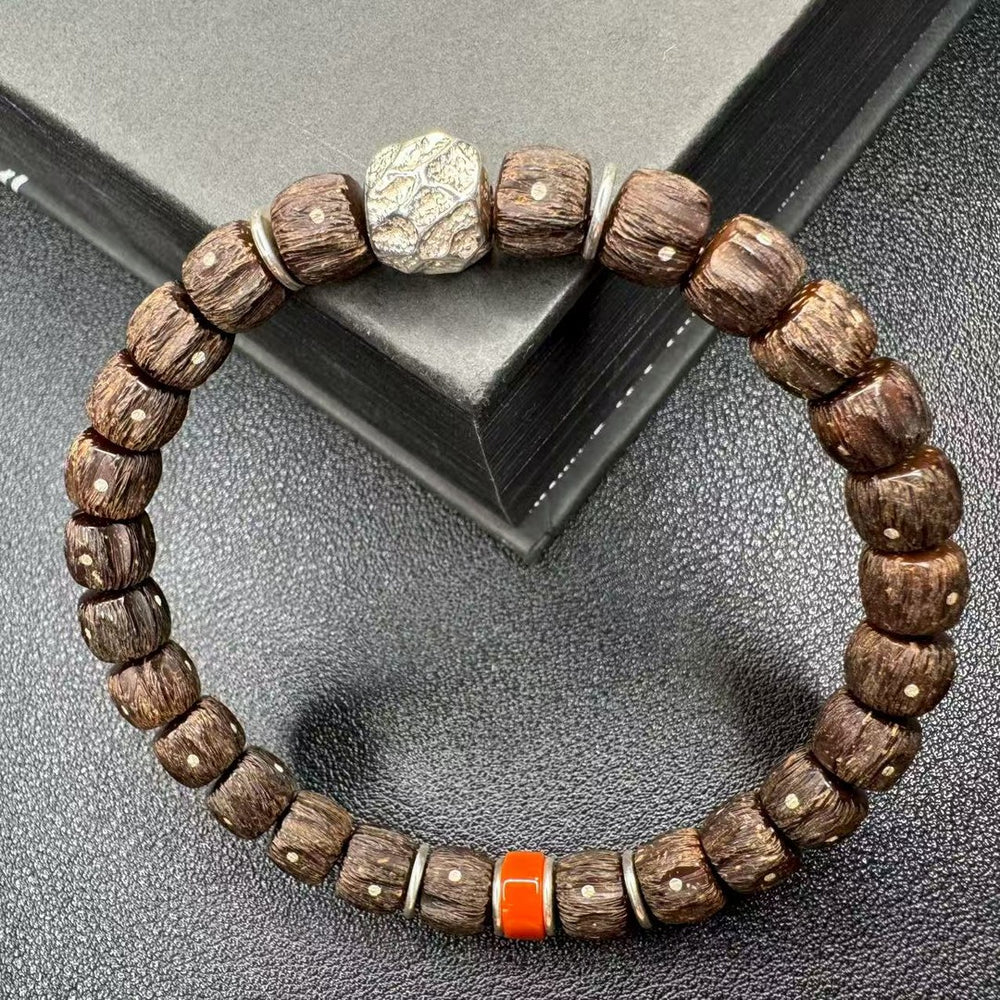 Hand-Carved Hainan Red-Brown Coconut Bracelet – “Starry Sky” Design - view 2