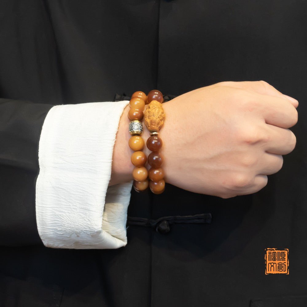 High-Oil Sugar Jade Bodhi Bracelet | 13mm Carved Beads - view 3