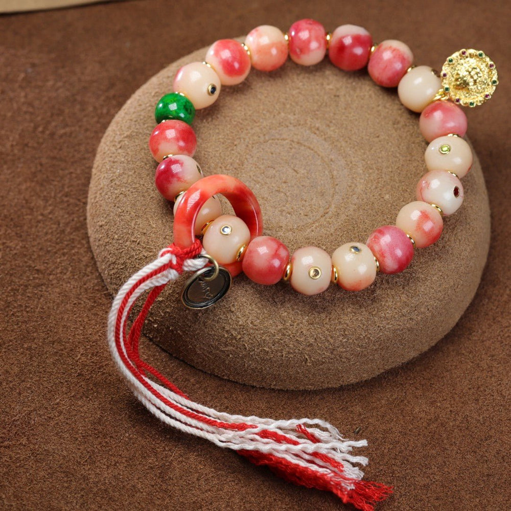 Camel Bone Mala with Deer Antler Dzi – Monk-Blessed Spiritual Bracelet - view 3