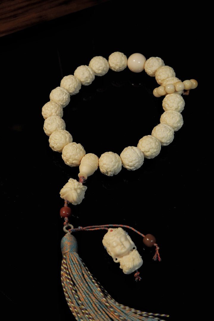 Pixiu Prayer Beads Handheld Bracelet – Handcrafted Bodhi/Ivory Nut for Wealth Attraction & Spiritual Luck - Buddhabelief