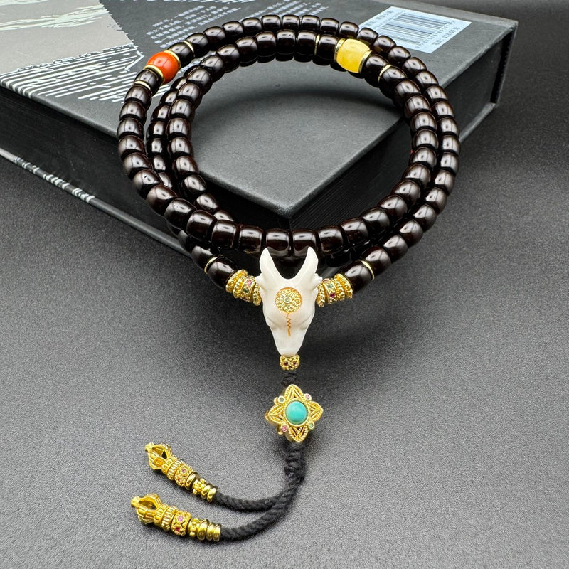 7mm Natural Coconut Pedicle Straight - Cut 108 Prayer Beads – High - End Designed Mala with Unique Accents for Meditation & Collection - Buddhabelief
