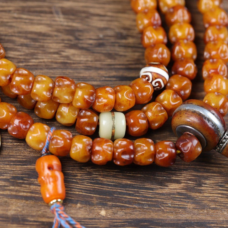 Tibetan Yak Bone Mala - 108 - Count Authentic Buddhist Prayer Beads - Monk - Blessed Spiritual Necklace for Meditation & Protection - Buddhabelief