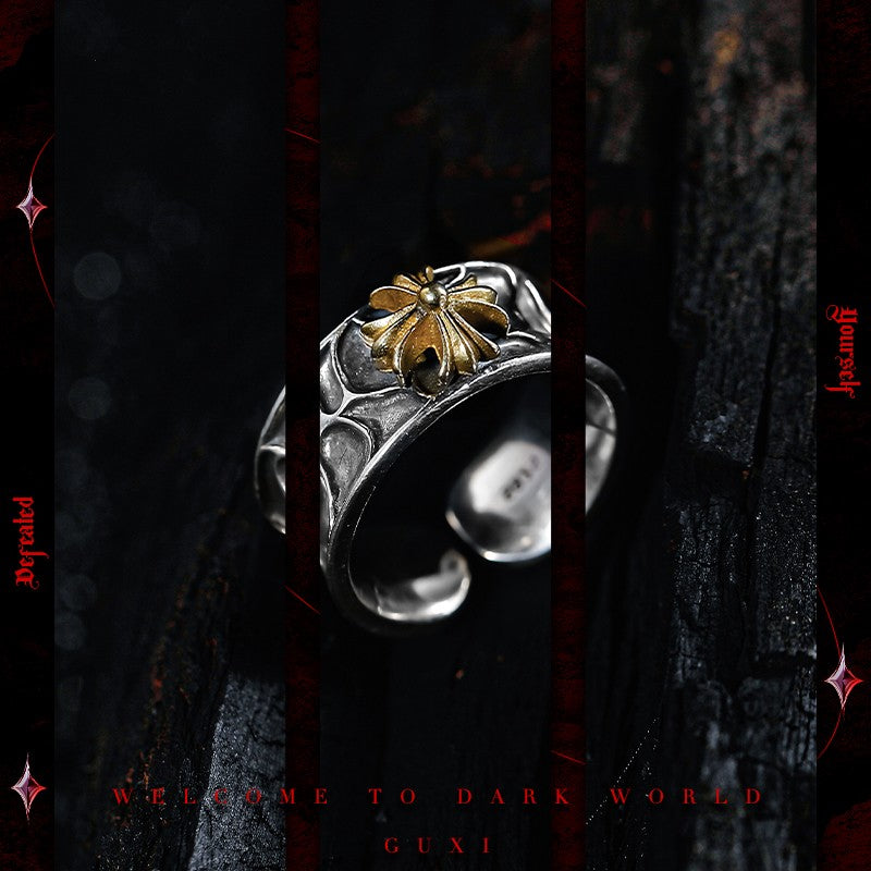 925 Sterling Silver Brave Heart Cross Ring — view 3