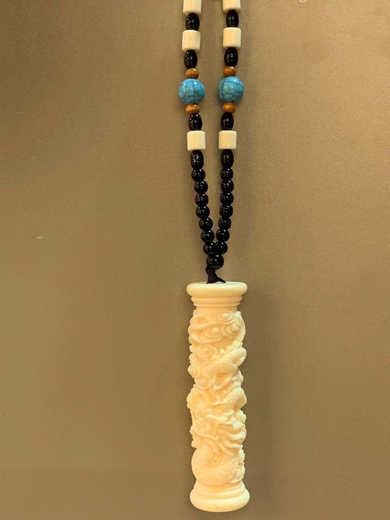 Coiling Dragon Pillar Ivory Nut Pendant - Handheld Bodhi Meditation Artifact - Buddhabelief