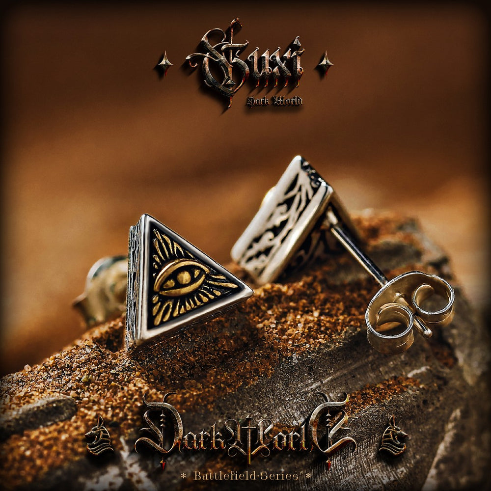 Eye of Horus Triangle Silver Studs — view 3