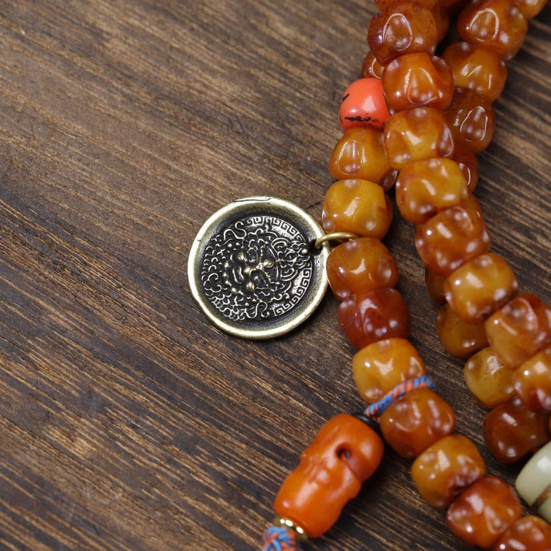 Tibetan Yak Bone Mala - 108 - Count Authentic Buddhist Prayer Beads - Monk - Blessed Spiritual Necklace for Meditation & Protection - Buddhabelief