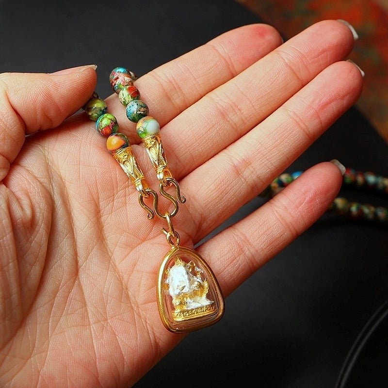 Artisan - Made Dopamine Colorful Imperial Stone Long Chain – Thangka Accessory with Cultural Fusion - Buddhabelief