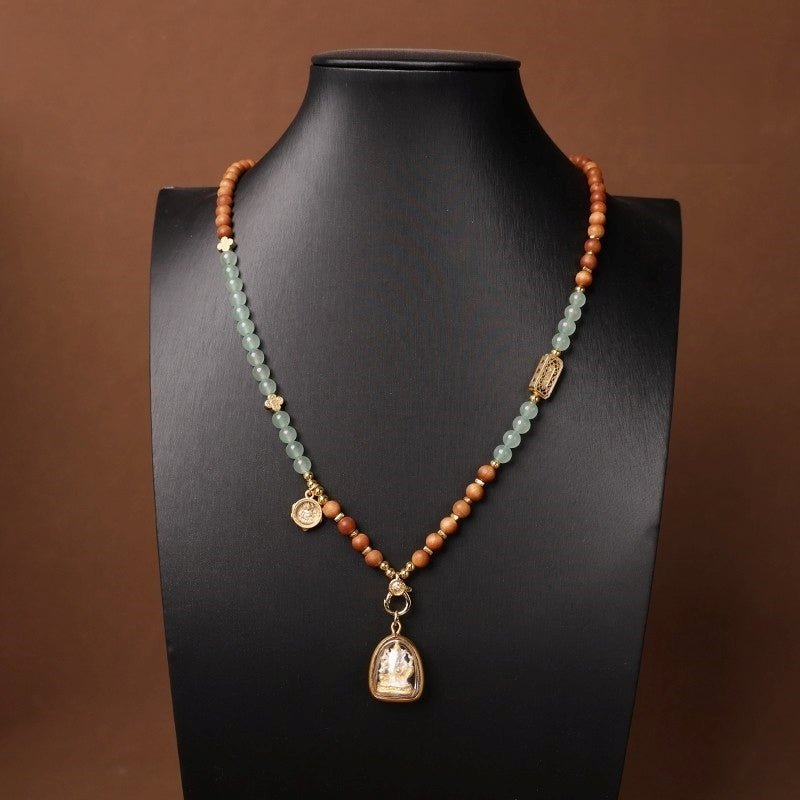 Copper Alloy & Wood Bead Thangka Prayer Cord - Adjustable Sacred Accessory with Crystal Accent for Tibetan Buddhist Pendants - Buddhabelief