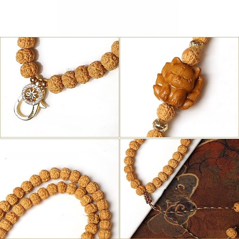 Handcrafted Rudraksha Buddhist Pendant Chain | Nine - Tailed Fox Braided Quick - Release Rope for Thangka & Amulet - Buddhabelief