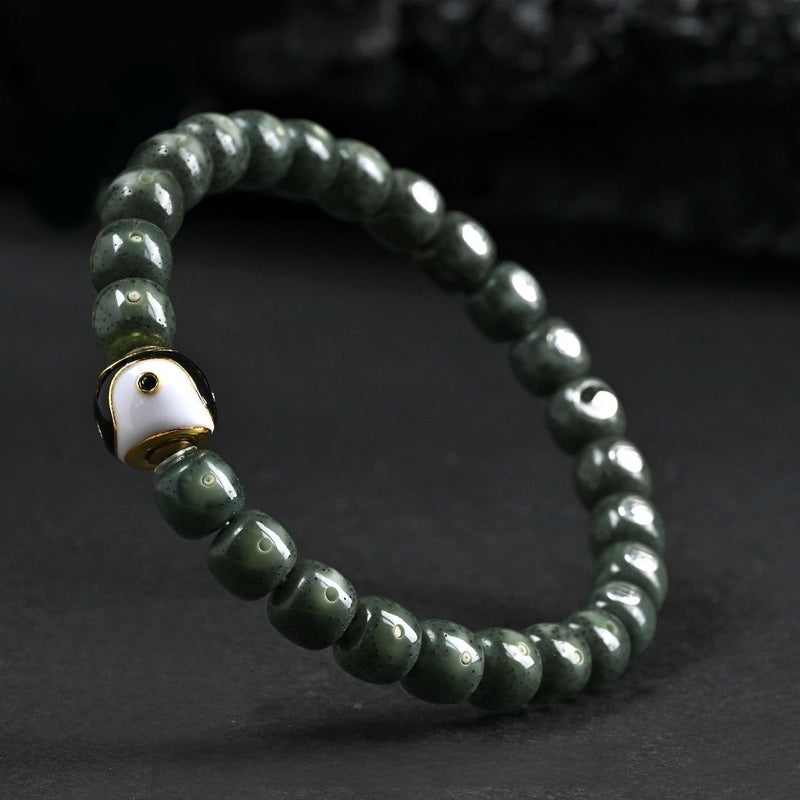 'Bagua Tai Chi Mysterious Pivot' Bracelet - Featuring Imperial Green Jadeite - Supreme Taoist Talisman for Harmony & Protection - Buddhabelief