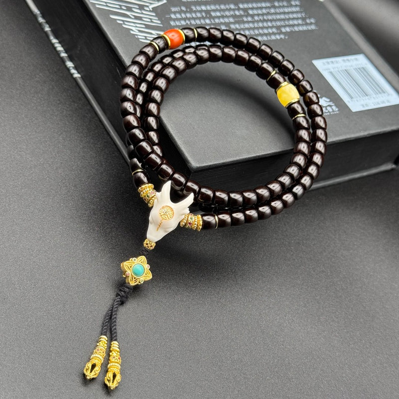 7mm Natural Coconut Pedicle Straight - Cut 108 Prayer Beads – High - End Designed Mala with Unique Accents for Meditation & Collection - Buddhabelief