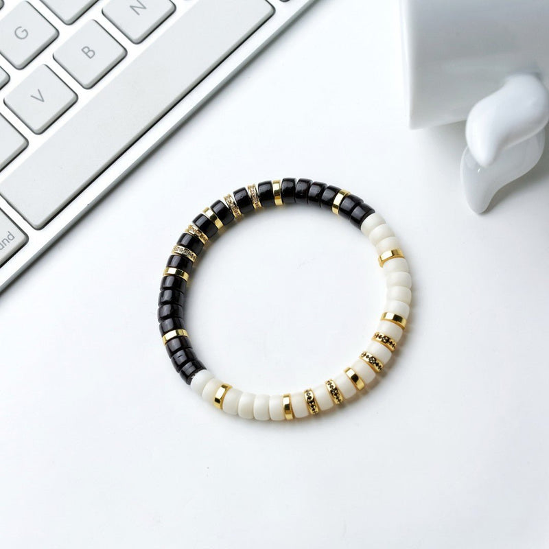 Tai Chi Handheld Bracelet – Black Gold Coconut Pedicle & White Jade Bodhi, Handmade Yin - Yang Spiritual Beads - Buddhabelief