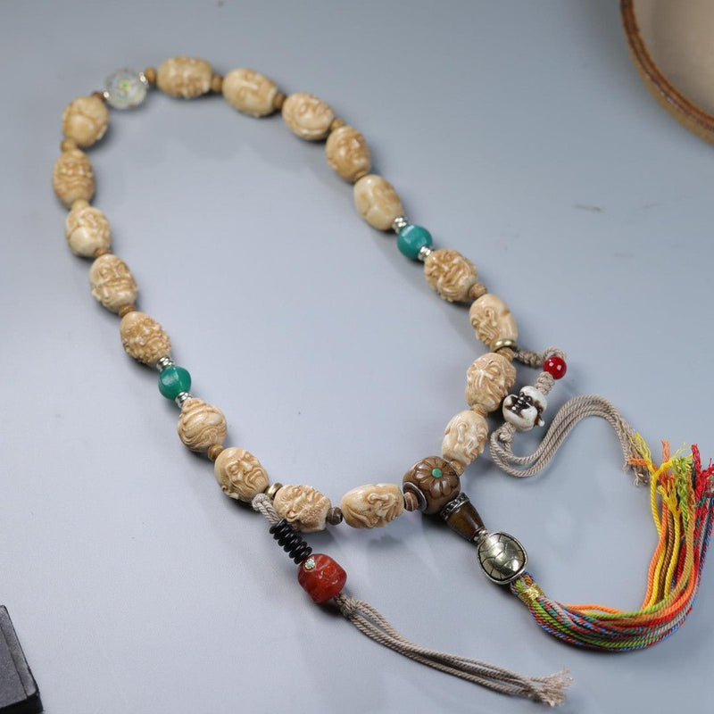 18 Arhats Tibetan Yak Bone Mala - Hand Carved Buddhist Prayer Beads - Buddhabelief
