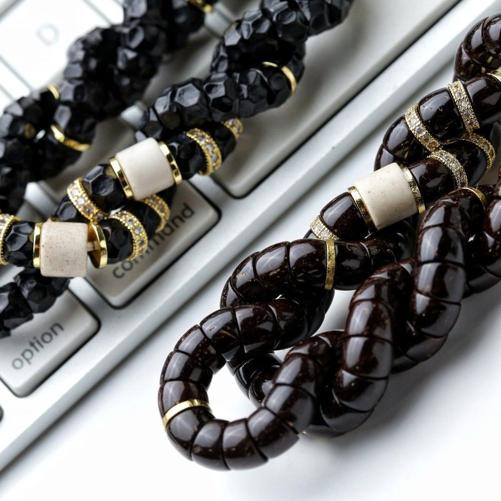 Black Gold Coconut Bead Bracelet – Hand-Polished Antique Finish - view 4