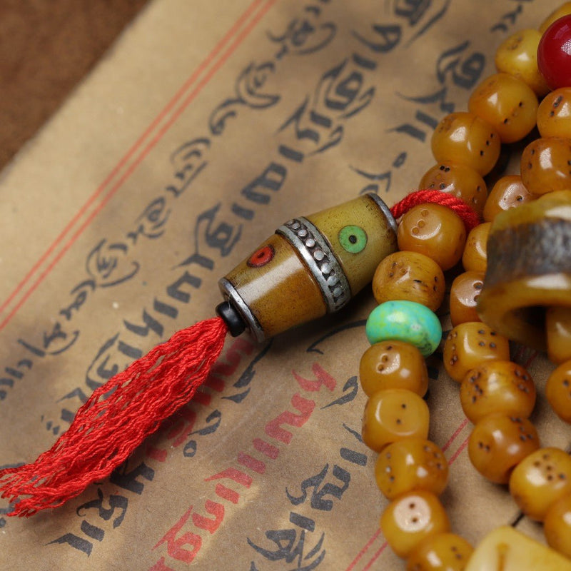 Tibetan Yak Bone Dice Beads 108 Prayer Mala – Handcrafted Himalayan Rosary for Meditation, Protection & Collection - Buddhabelief