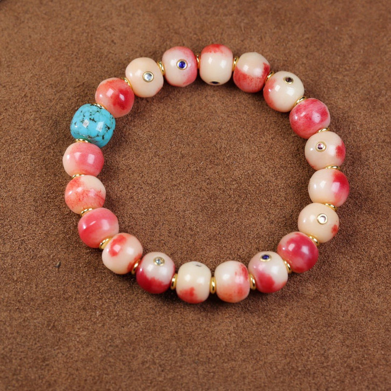 Camel Bone Mala Bracelet with Deer Antler Treasure Vessel Dzi Bead - Monk - Blessed Spiritual Jewelry for Auspicious Blessings & Protection - Buddhabelief