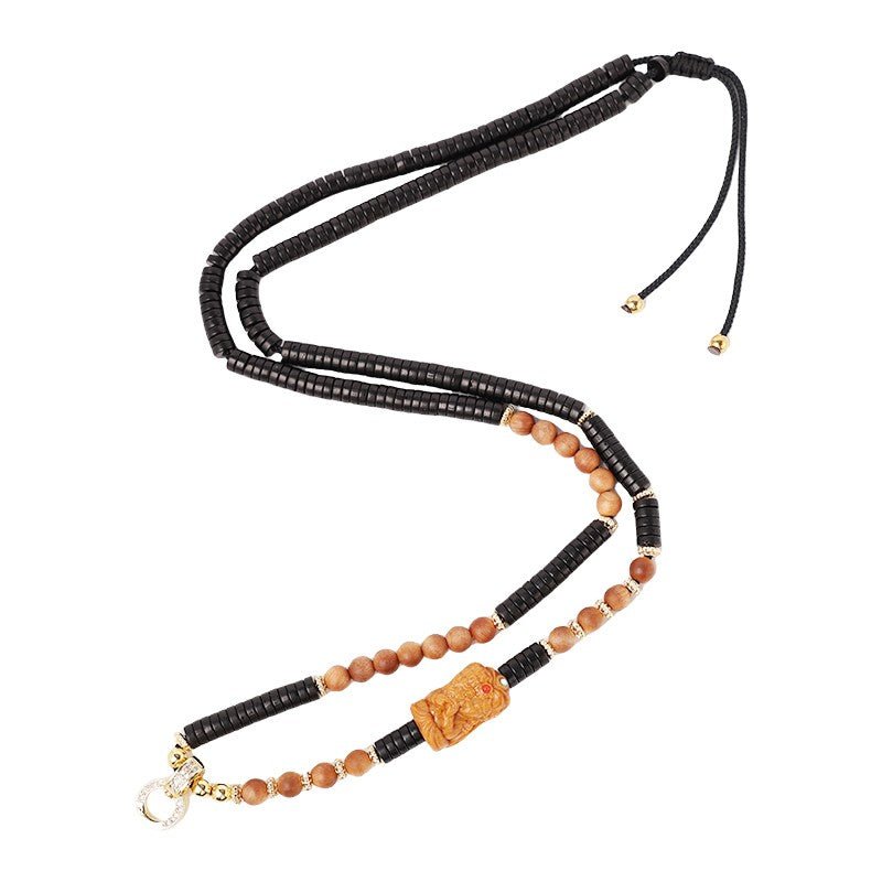 Coconut Shell & Sandalwood Zhai Lhamo Pendant Necklace - Tibetan Wealth Amulet Cord - Buddhabelief