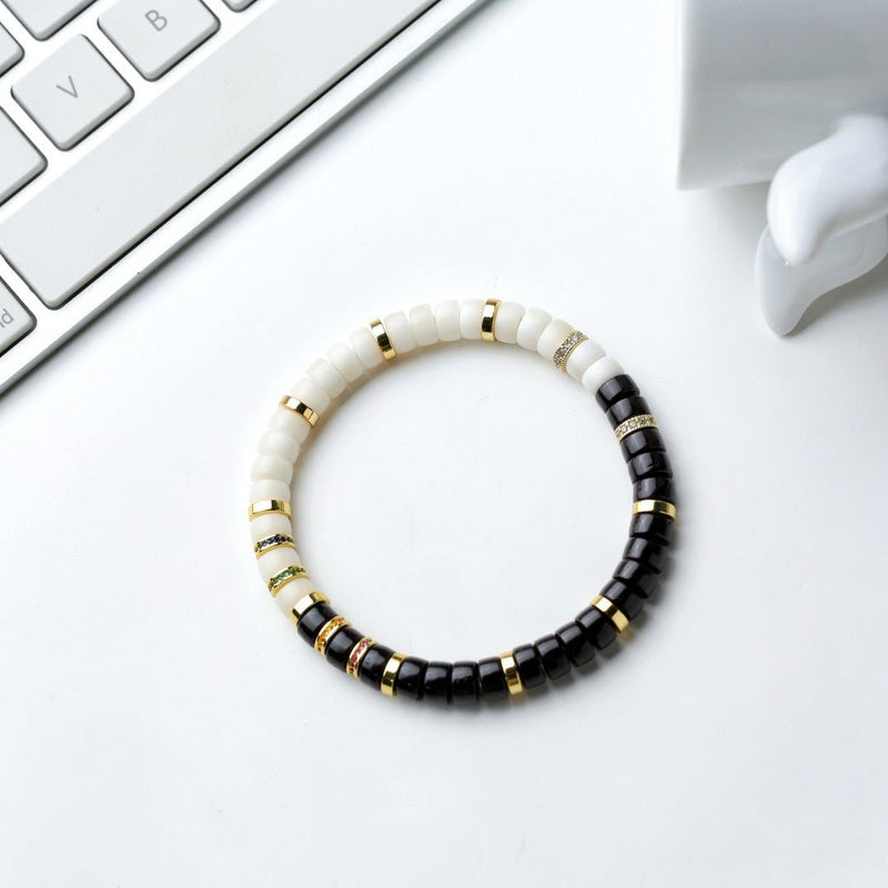 Tai Chi Handheld Bracelet – Black Gold Coconut Pedicle & White Jade Bodhi, Handmade Yin - Yang Spiritual Beads - Buddhabelief