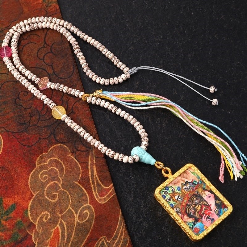 Handcrafted Star & Moon Bodhi Tassel Adjustable Necklace – Tibetan Thangka Accessory - Buddhabelief