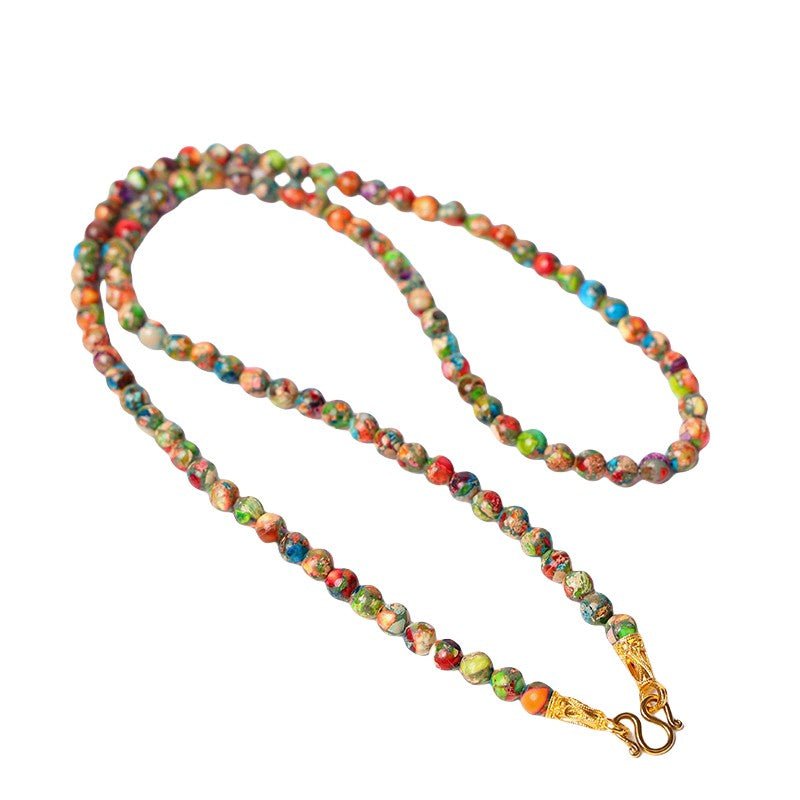 Artisan - Made Dopamine Colorful Imperial Stone Long Chain – Thangka Accessory with Cultural Fusion - Buddhabelief