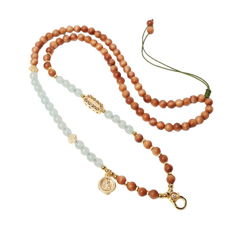 Copper Alloy & Wood Bead Thangka Prayer Cord - Adjustable Sacred Accessory with Crystal Accent for Tibetan Buddhist Pendants - Buddhabelief