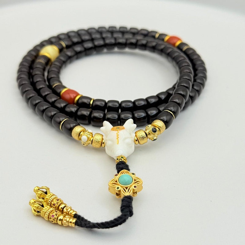 7mm Natural Coconut Pedicle Straight - Cut 108 Prayer Beads – High - End Designed Mala with Unique Accents for Meditation & Collection - Buddhabelief