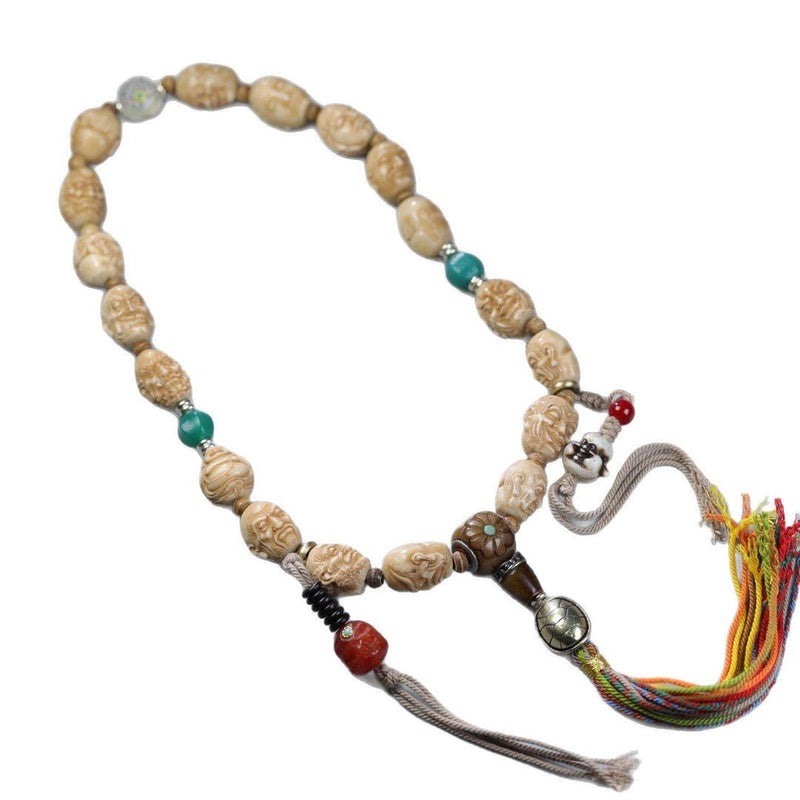 18 Arhats Tibetan Yak Bone Mala - Hand Carved Buddhist Prayer Beads - Buddhabelief