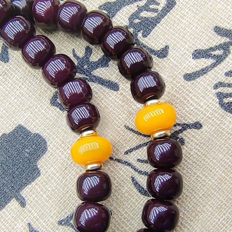 108pcs Sugar - Heart Aged Bodhi Root Mala with Nine - Eyed Dzi Bead • Unisex Prayer Beads - Buddhabelief