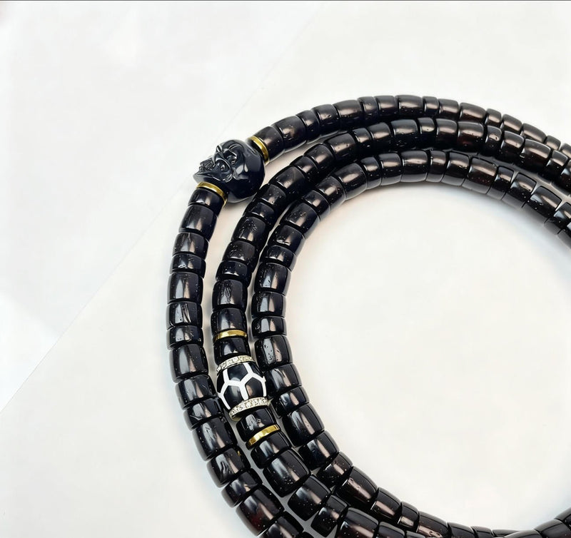 Tibetan 108 - Bead Coconut Tree Bead Bracelet | Handcrafted "Unequal Length" Two - Tone Design - Buddhabelief