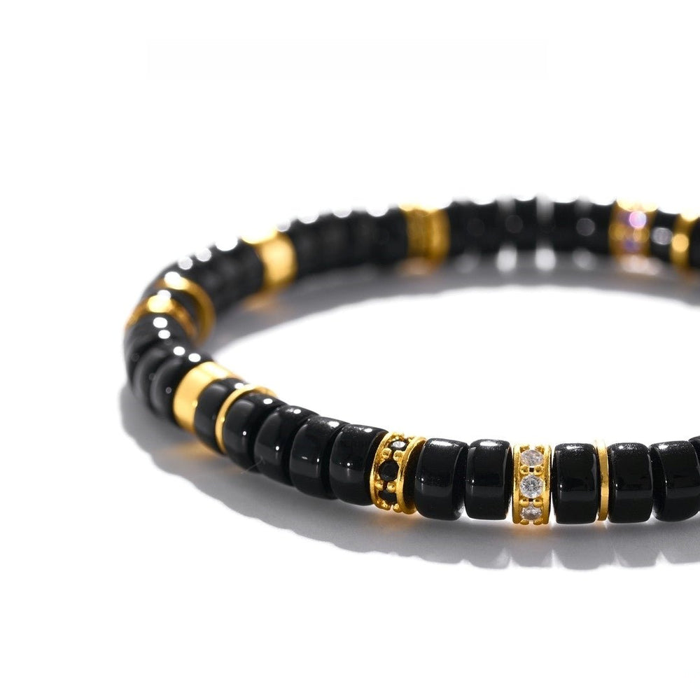 6mm Black Agate Wealth Bracelet — Precision-Cut Gold & Silver Design - view 3