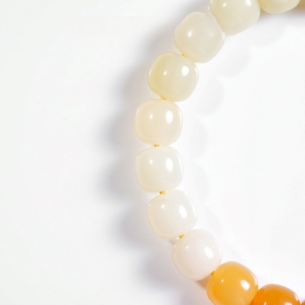 9mm Natural Burmese Yellow Jade Bracelet — Handcrafted Gemstone Barrel Beads - view 2