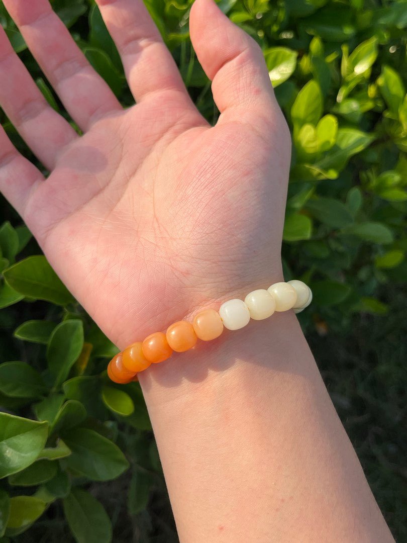 9mm Natural Burmese Yellow Jade Bracelet — Handcrafted Gemstone Barrel Beads - view 4