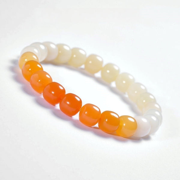 9mm Natural Burmese Yellow Jade Bracelet — Handcrafted Gemstone Barrel Beads
