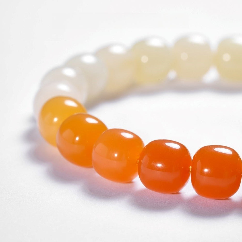 9mm Natural Burmese Yellow Jade Bracelet — Handcrafted Gemstone Barrel Beads - view 3