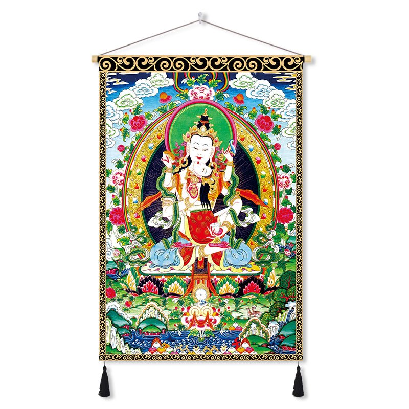 Handmade Tibetan Thangka Wall Scroll with Silk Tassel, Lama Blessed for Home Altar, Meditation & Wealth - Buddhabelief