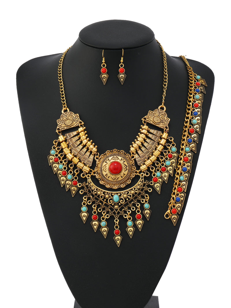 Handmade Tibetan - style Headpiece & Hair Accessory & Earrings Trio Set - Buddhabelief