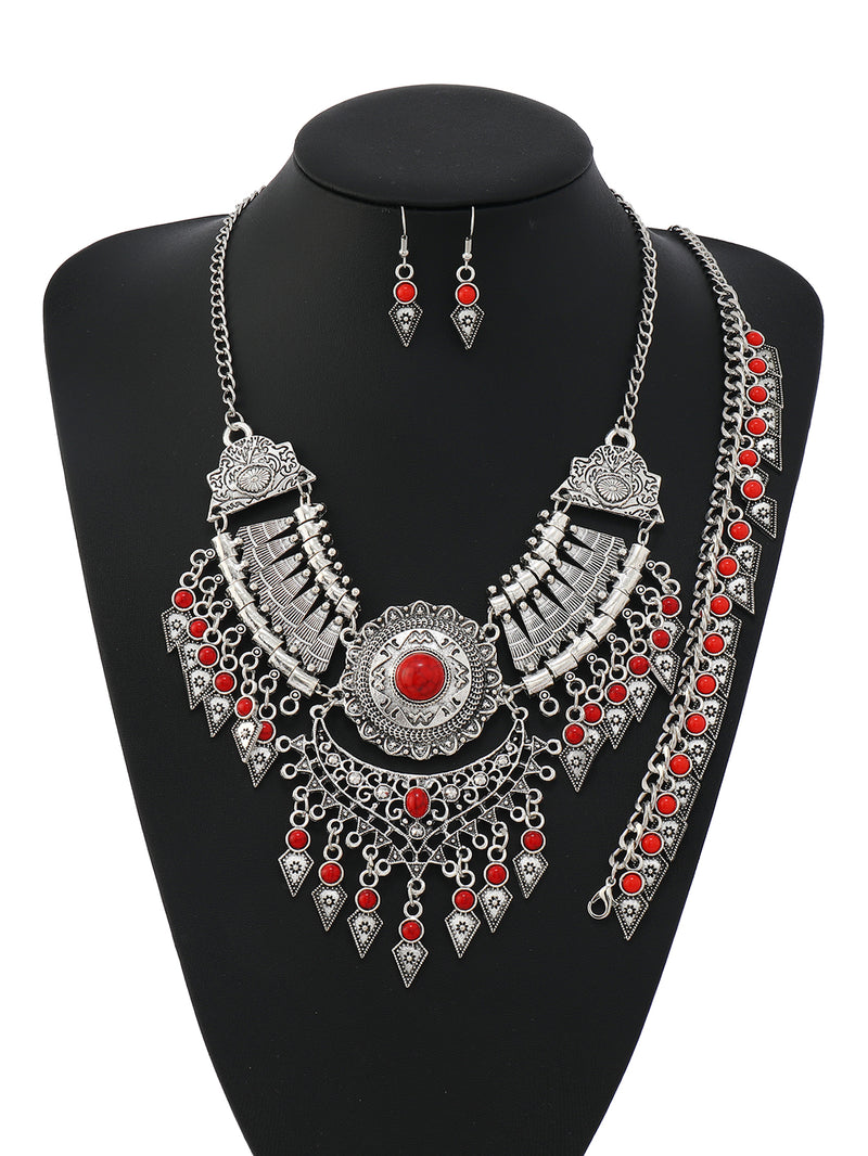 Handmade Tibetan - style Headpiece & Hair Accessory & Earrings Trio Set - Buddhabelief