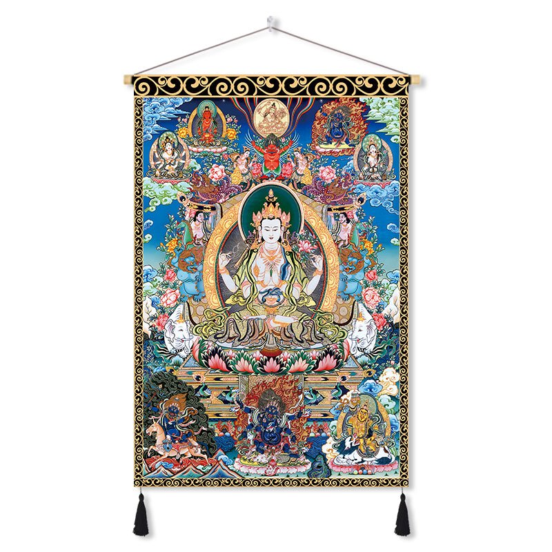 Handmade Tibetan Thangka Wall Scroll with Silk Tassel, Lama Blessed for Home Altar, Meditation & Wealth - Buddhabelief