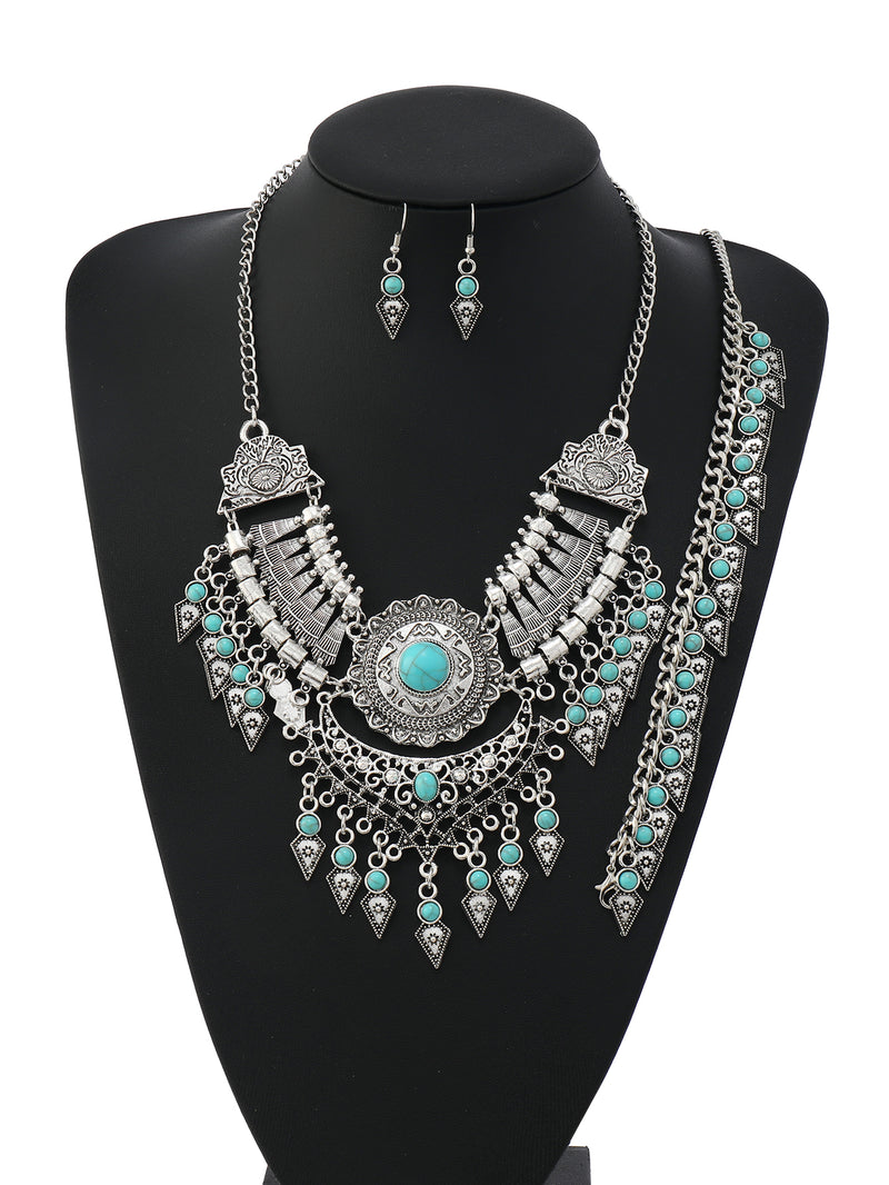 Handmade Tibetan - style Headpiece & Hair Accessory & Earrings Trio Set - Buddhabelief