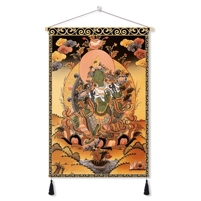 Handmade Tibetan Thangka Wall Scroll with Silk Tassel, Lama Blessed for Home Altar, Meditation & Wealth - Buddhabelief