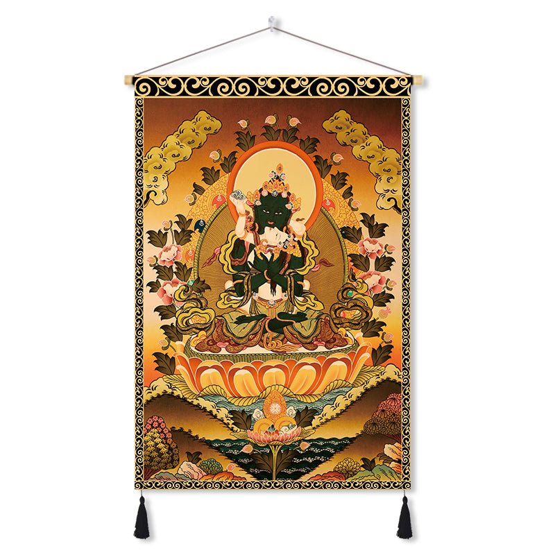 Handmade Tibetan Thangka Wall Scroll with Silk Tassel, Lama Blessed for Home Altar, Meditation & Wealth - Buddhabelief