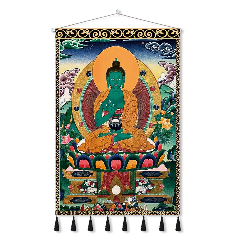 Handmade Tibetan Thangka Wall Scroll with Silk Tassel, Lama Blessed for Home Altar, Meditation & Wealth - Buddhabelief
