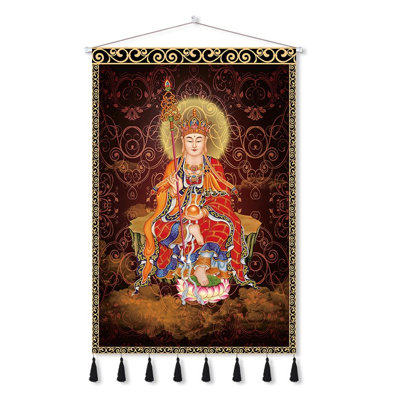 Handmade Tibetan Thangka Wall Scroll with Silk Tassel, Lama Blessed for Home Altar, Meditation & Wealth - Buddhabelief