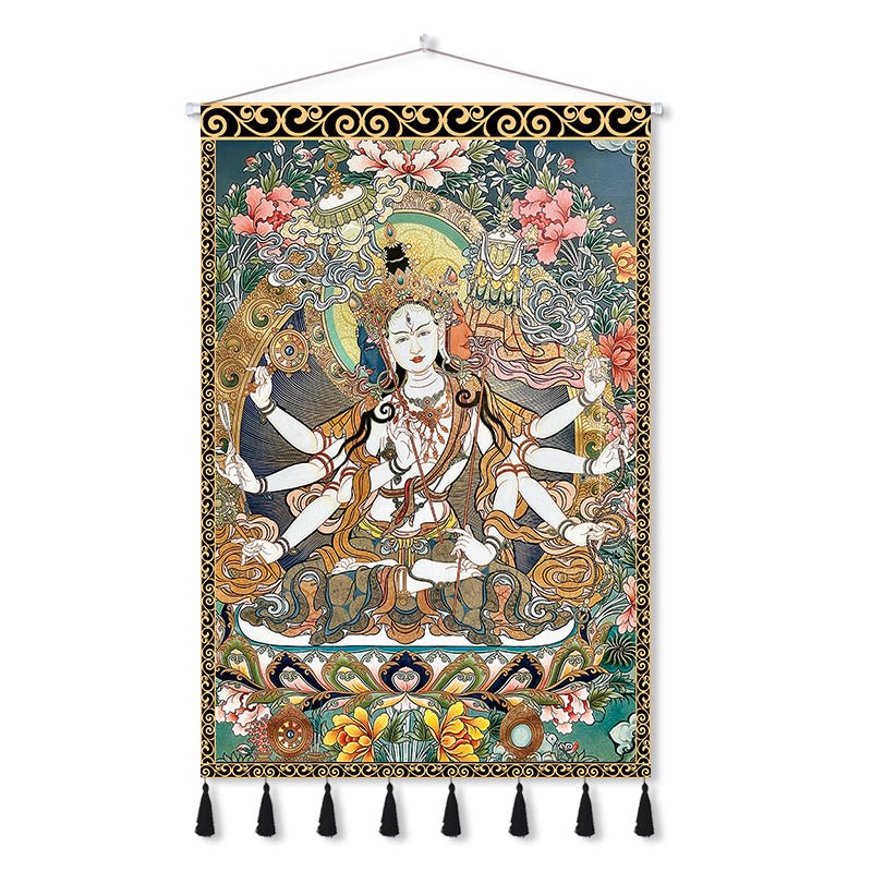 Handmade Tibetan Thangka Wall Scroll with Silk Tassel, Lama Blessed for Home Altar, Meditation & Wealth - Buddhabelief