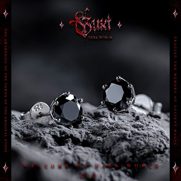 Black Moissanite Stud Earrings 925 Silver - Dark Stone Prong Set
